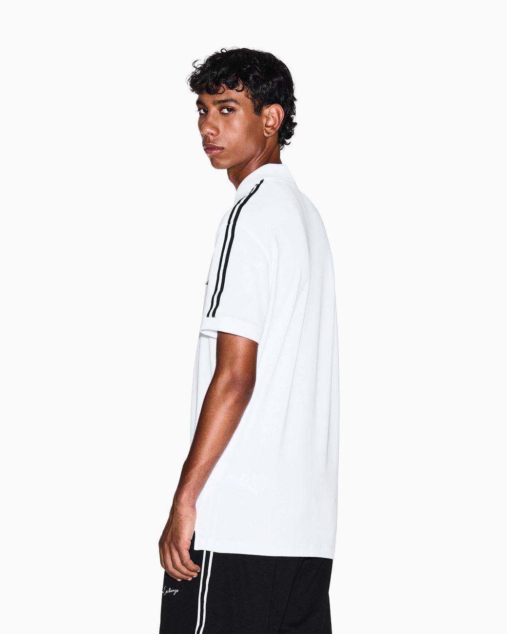 ARMANI EXCHANGE White Stretch Cotton Piquet Polo With Stripes And Logo Essential for men