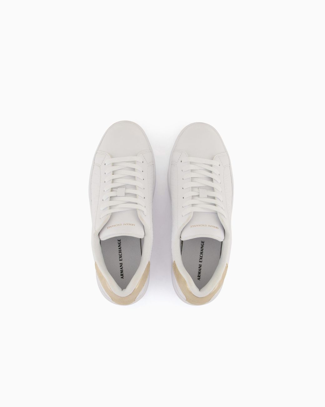 ARMANI EXCHANGE White Low-Top Sneakers With Embossed Pattern And Contrast Heel