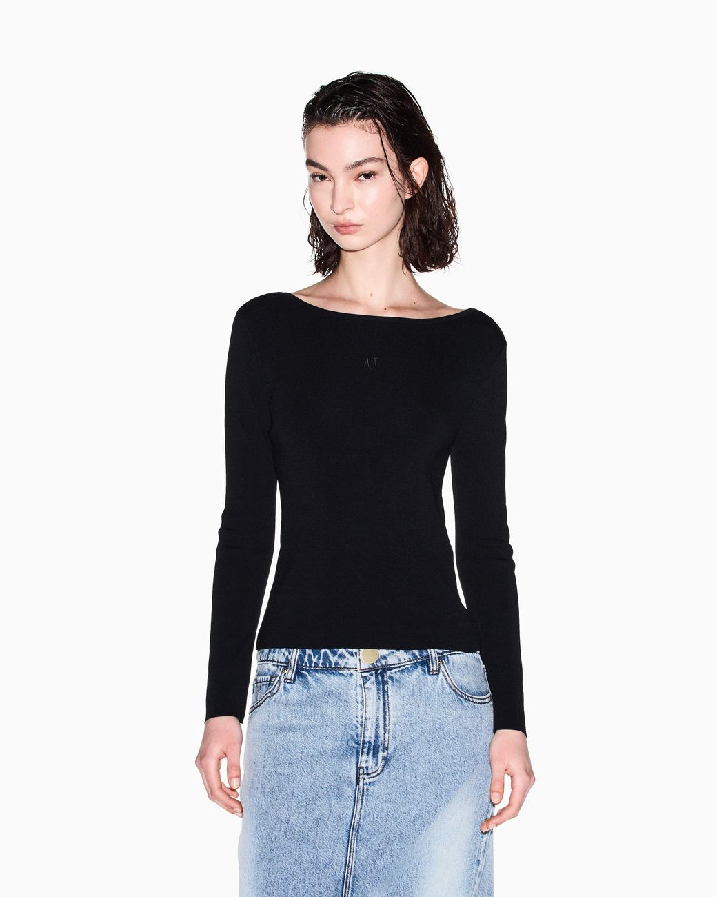 ARMANI EXCHANGE Black Long-Sleeved Boat Neck Sweater