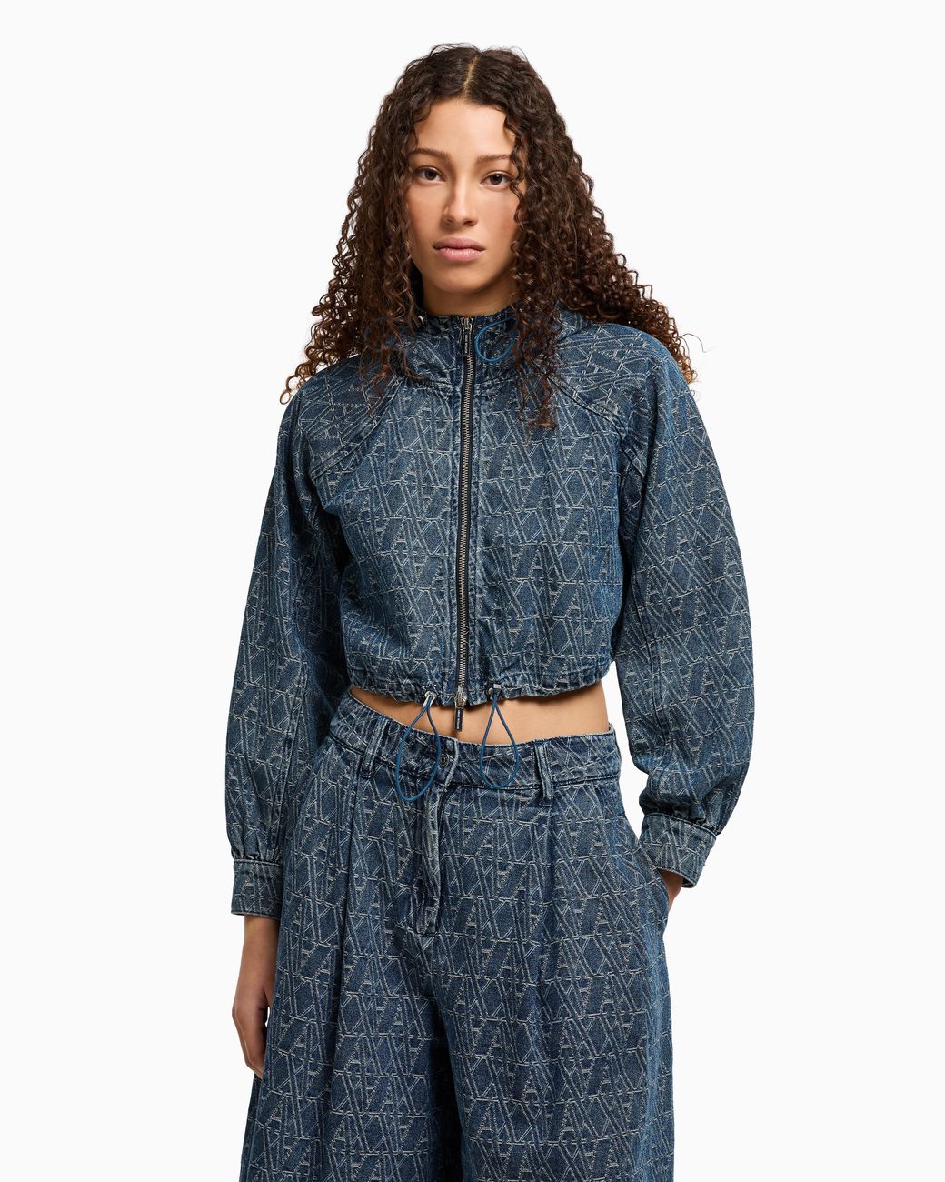 ARMANI EXCHANGE Blue Short Denim Blouson With Allover Asv Logo