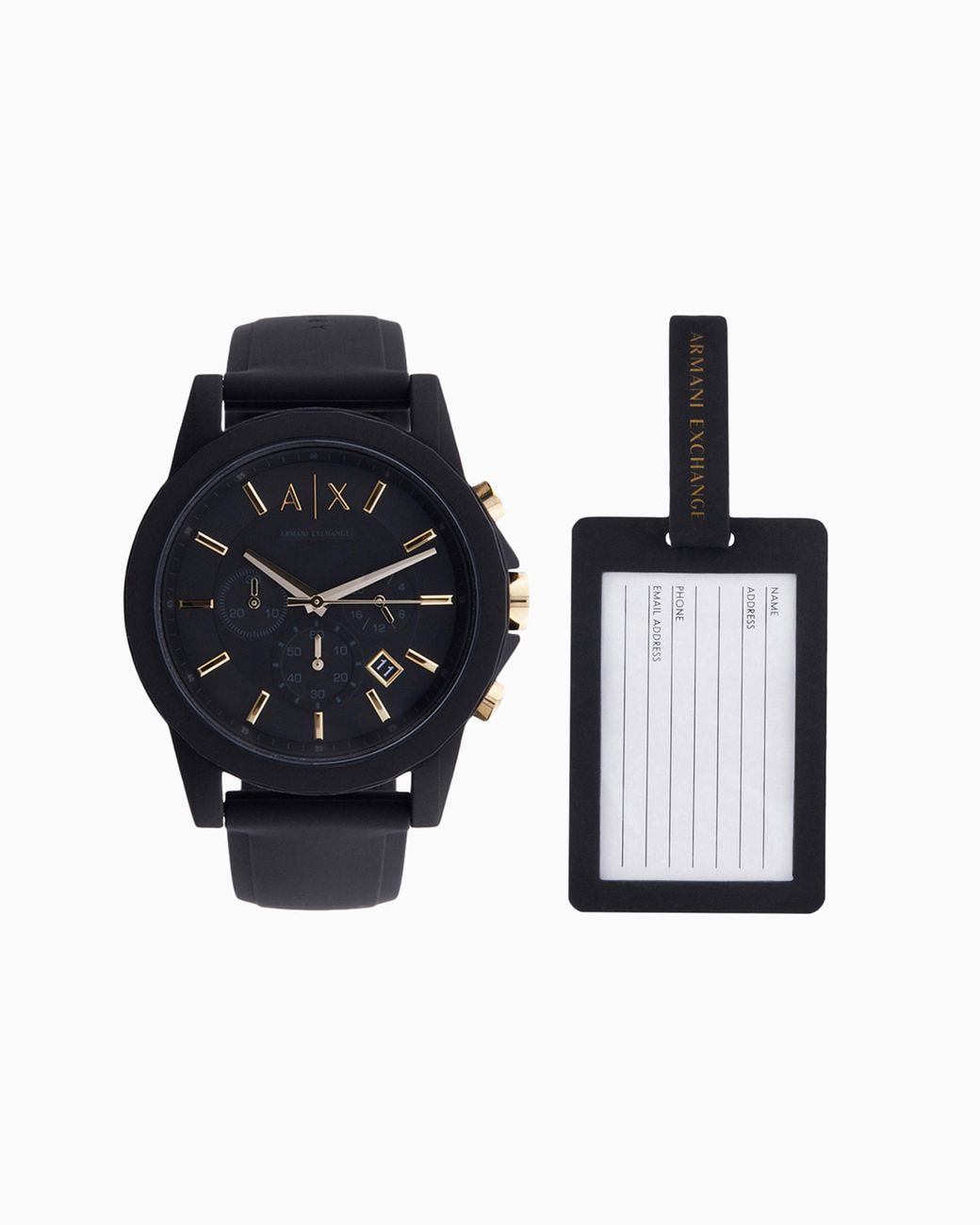 ARMANI EXCHANGE Black Watch And Luggage Tag Set for men