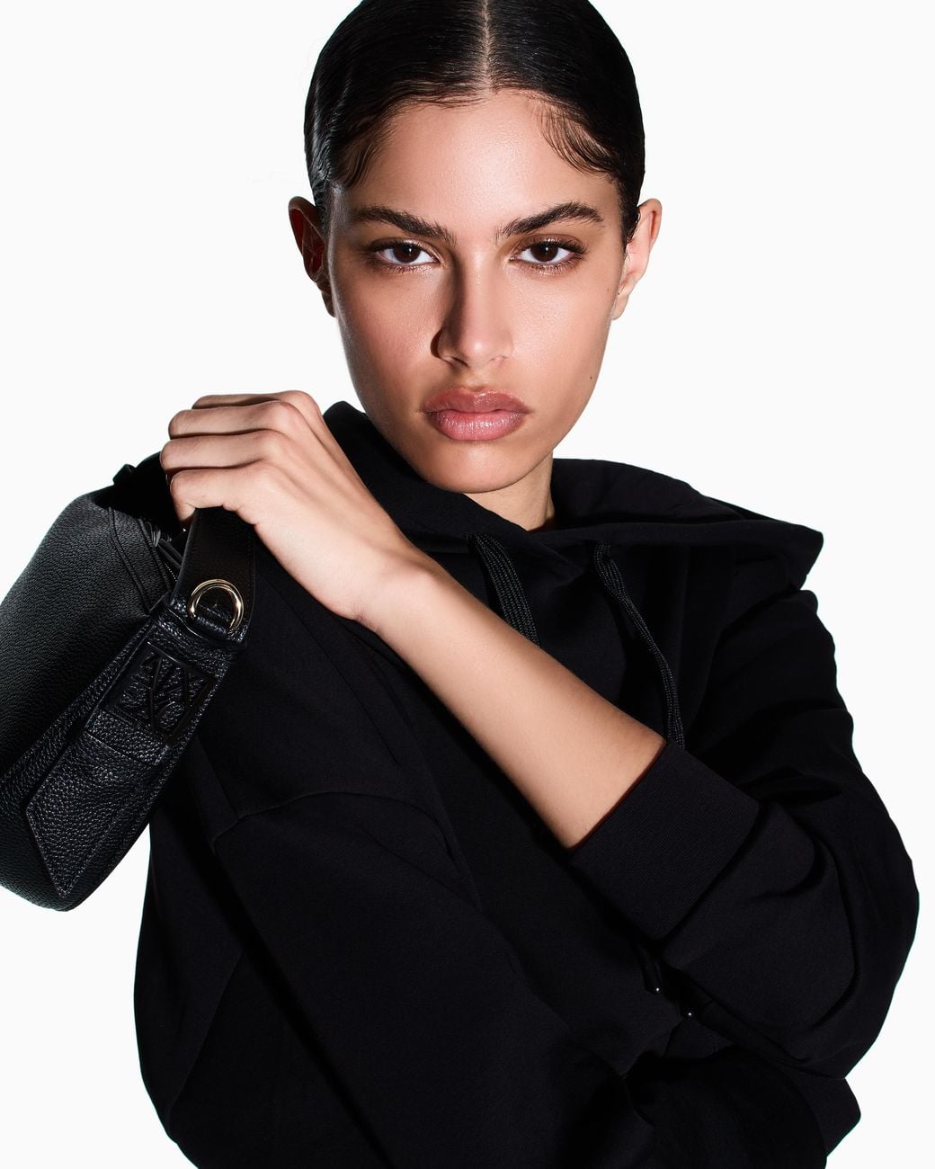 ARMANI EXCHANGE Black Technical Hobo Bag With Zip And Removable Strap