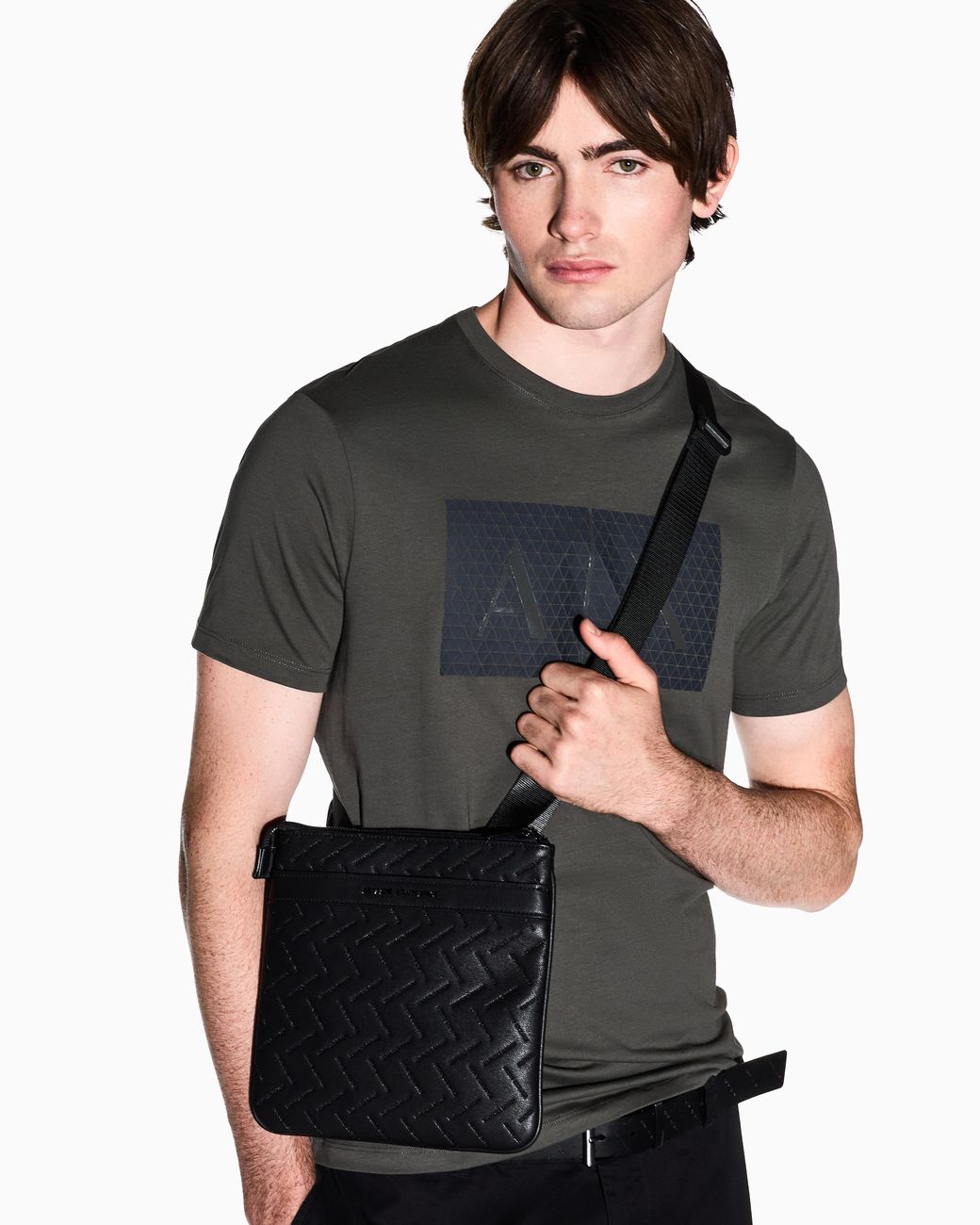 ARMANI EXCHANGE Black Crossbody Bag With An Embossed Pattern And A Zip Closure for men
