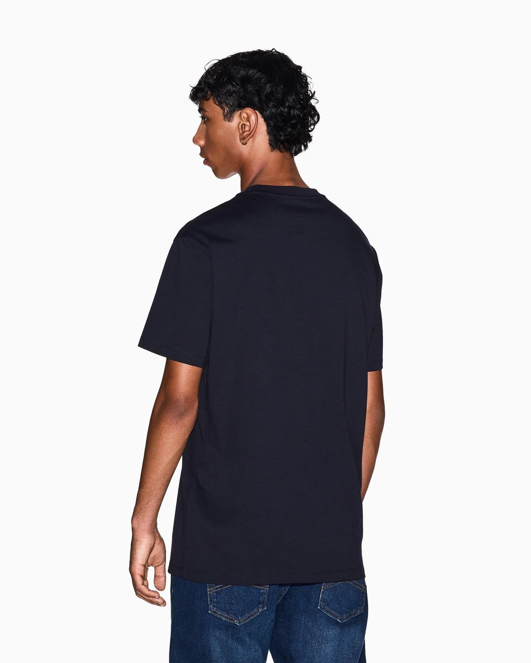 ARMANI EXCHANGE Blue Regular Fit Cotton T-Shirt With A Chest Logo Essential for men