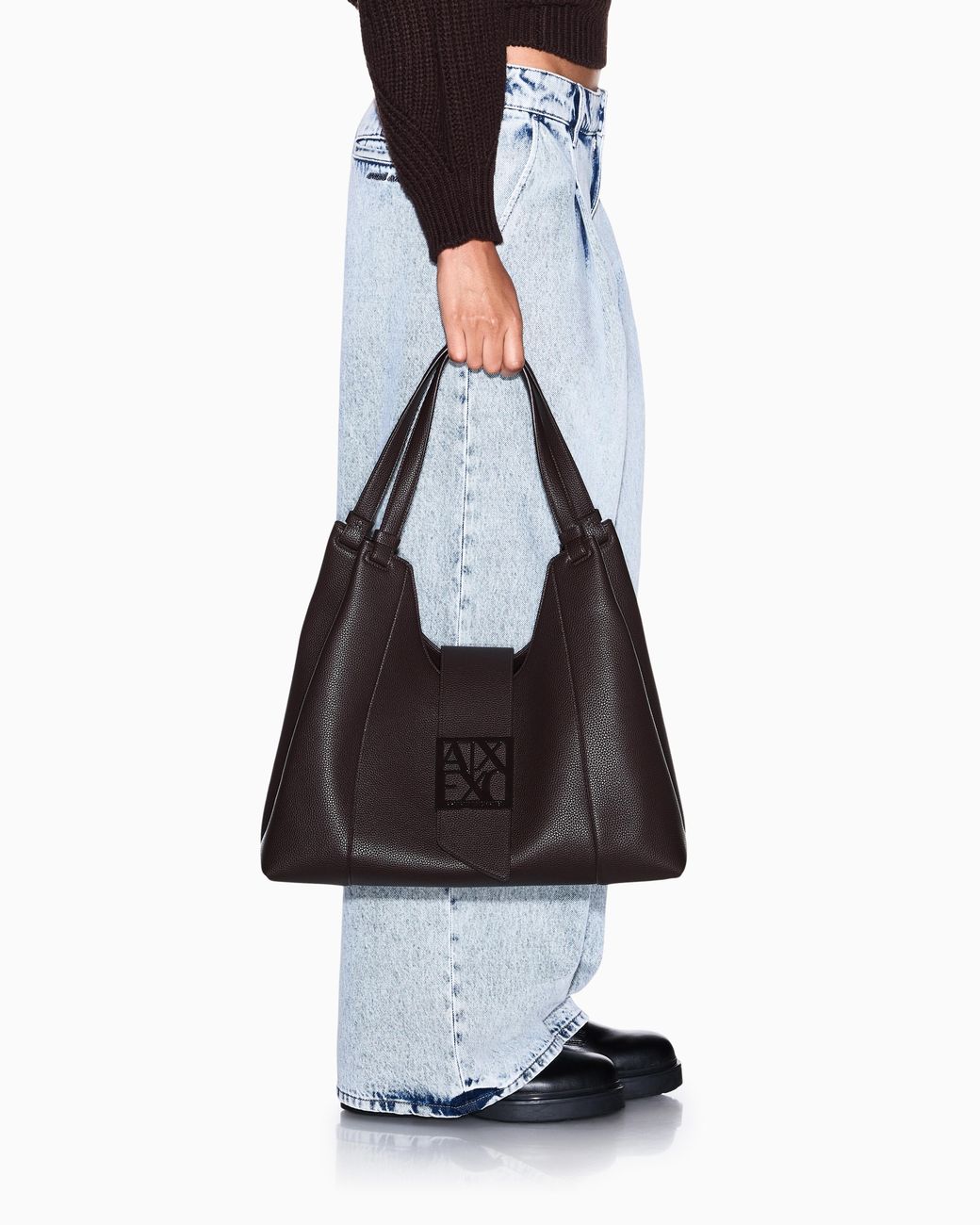 ARMANI EXCHANGE Black Soft Hobo Shoulder Bag