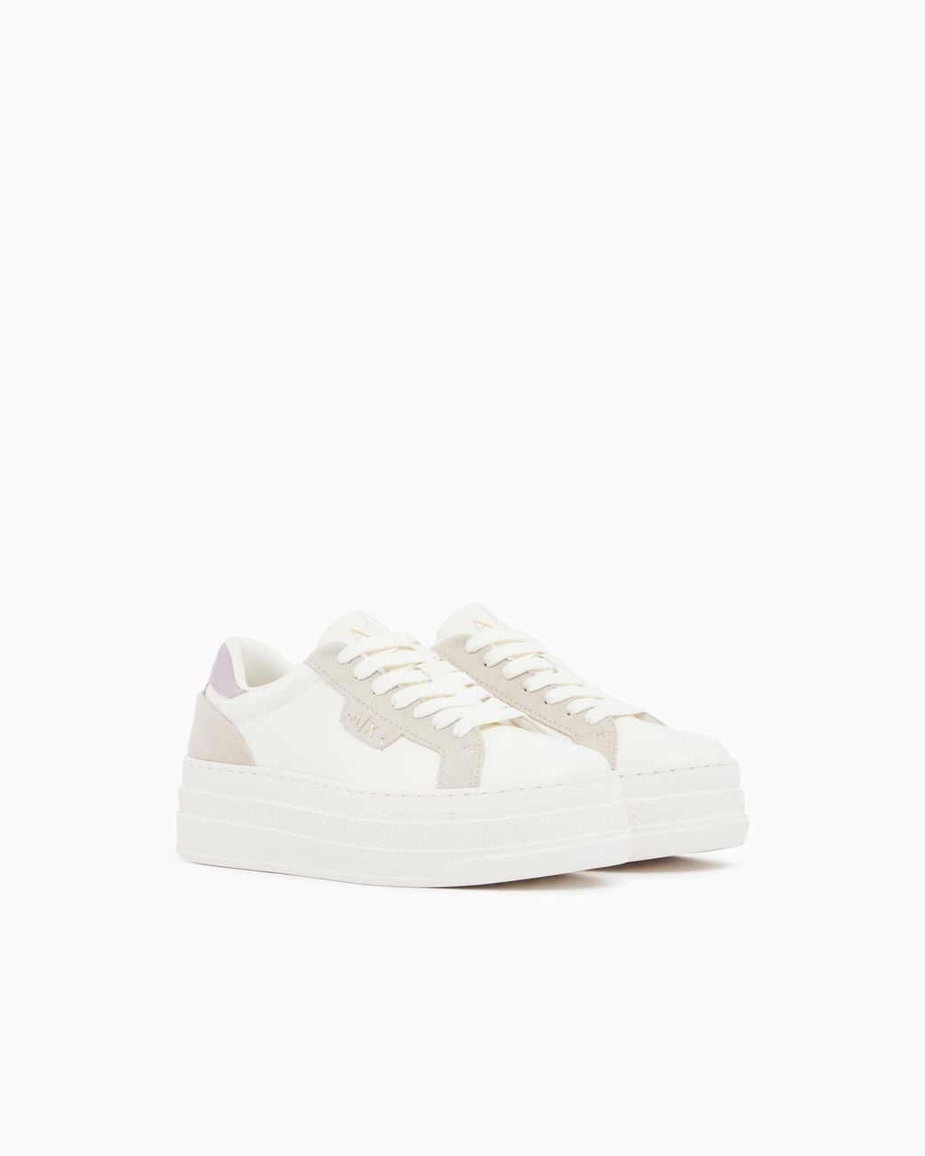 ARMANI EXCHANGE White Low Cut Sneakers With Coated And Split Leather Upper