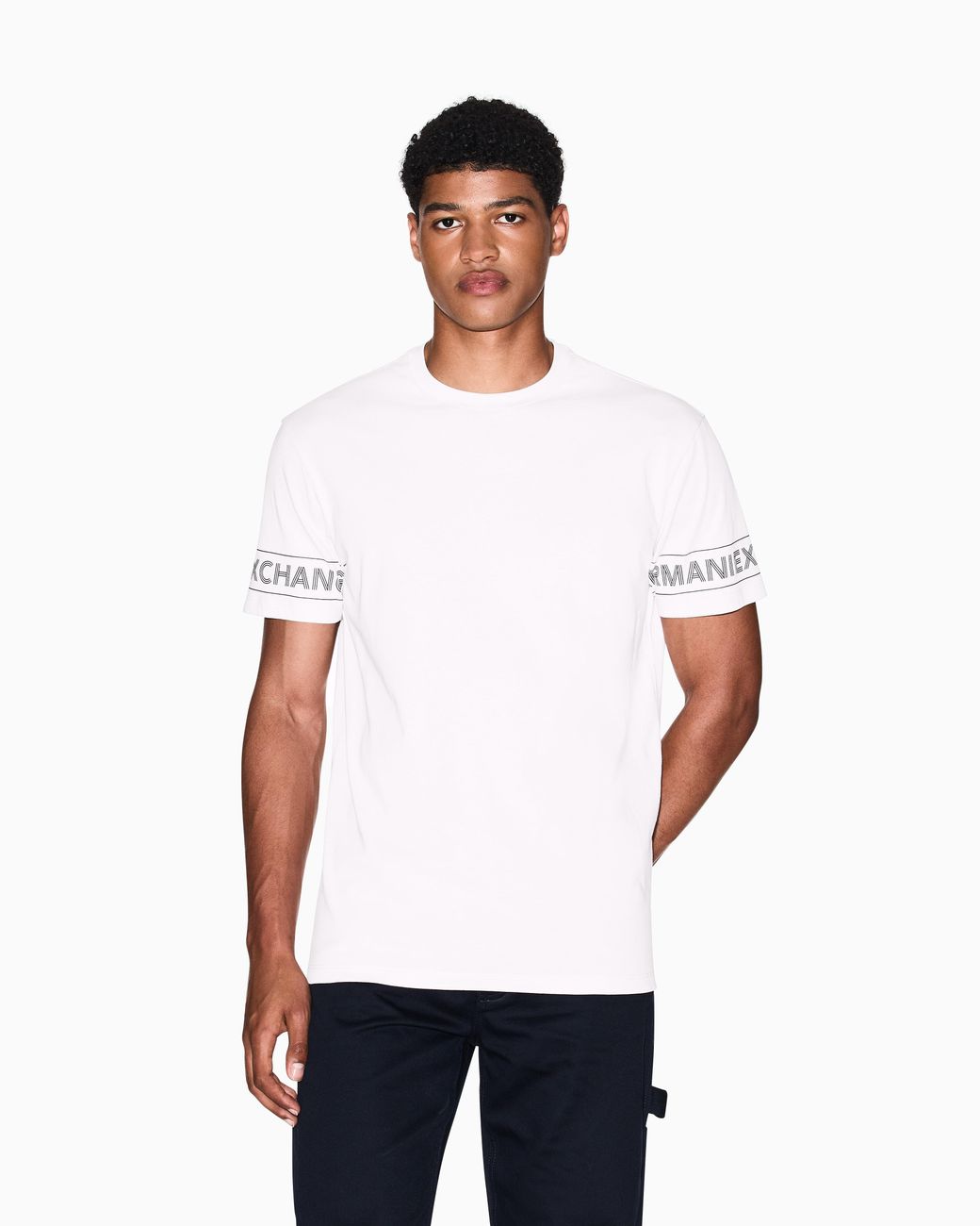 ARMANI EXCHANGE White Regular Fit T-Shirt With Printed Sleeves for men