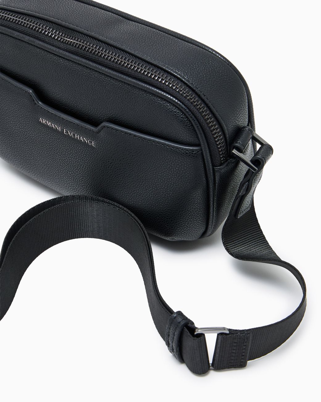ARMANI EXCHANGE Black Textured Crossbody Bag With Zip Closure And Adjustable Strap for men