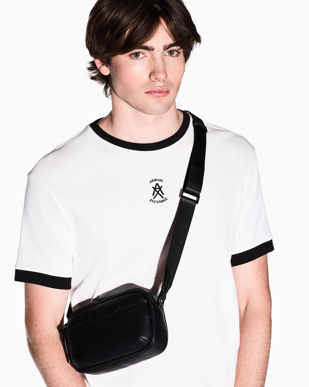 ARMANI EXCHANGE Black Textured Crossbody Bag With Zip Closure And Adjustable Strap for men