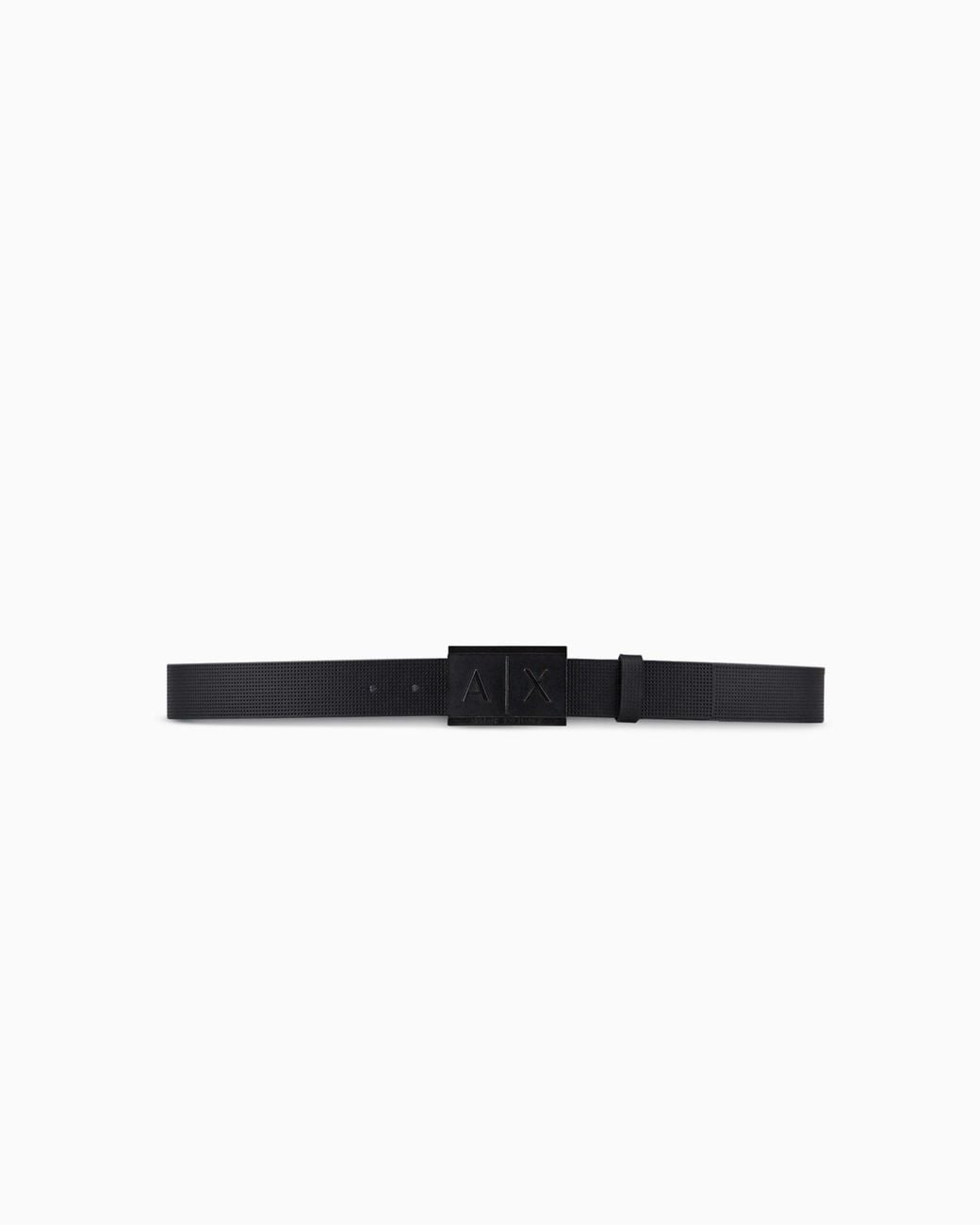 ARMANI EXCHANGE White Textured Leather Belt With An Embossed Logo Buckle for men