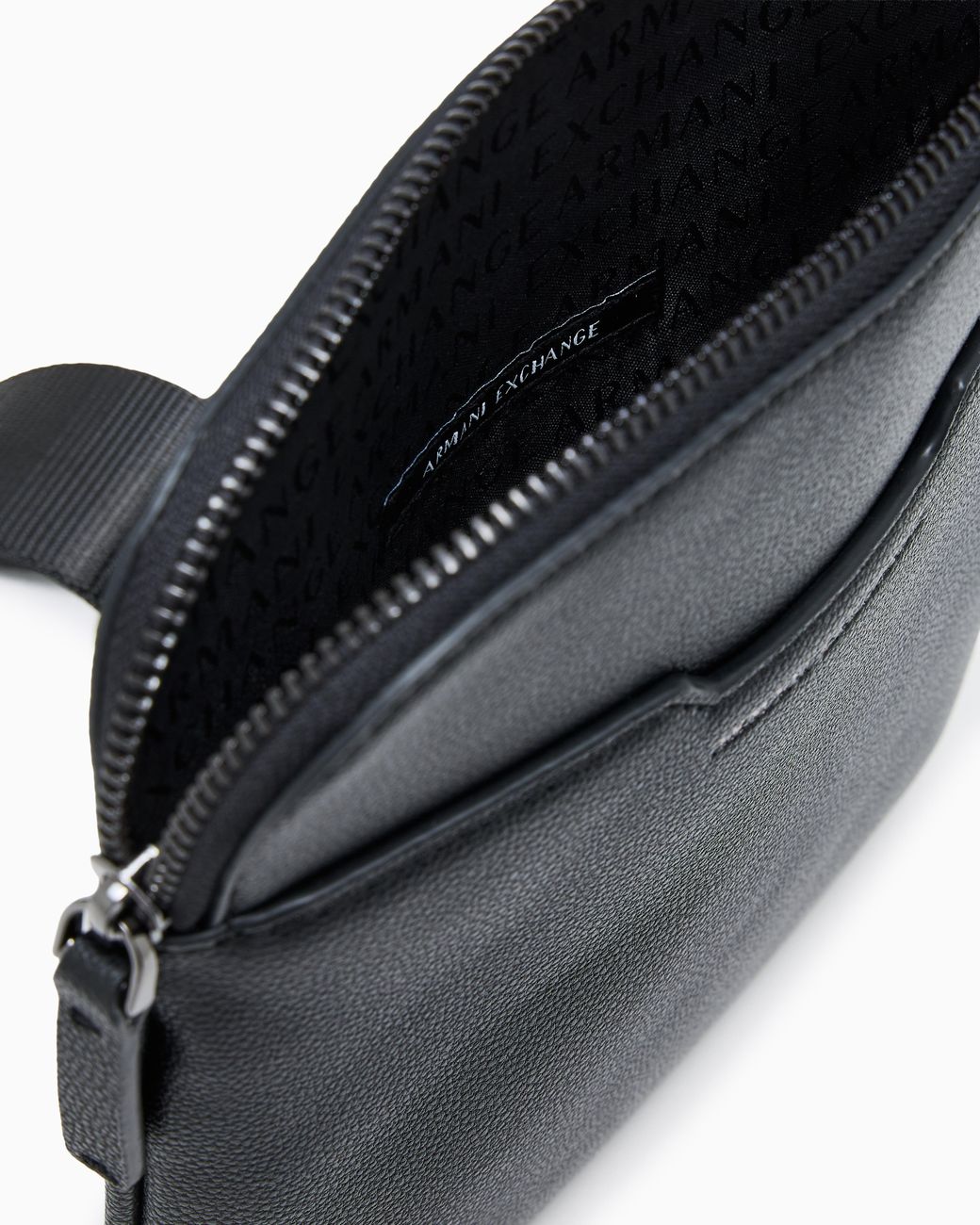 ARMANI EXCHANGE Black Textured Crossbody Bag With A Zipper And Adjustable Strap for men