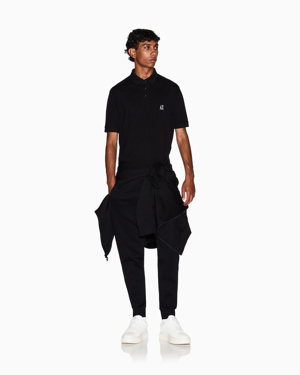 ARMANI EXCHANGE Black Bonded Stretch Cotton Joggers With Ribbed Cuffs Icon for men
