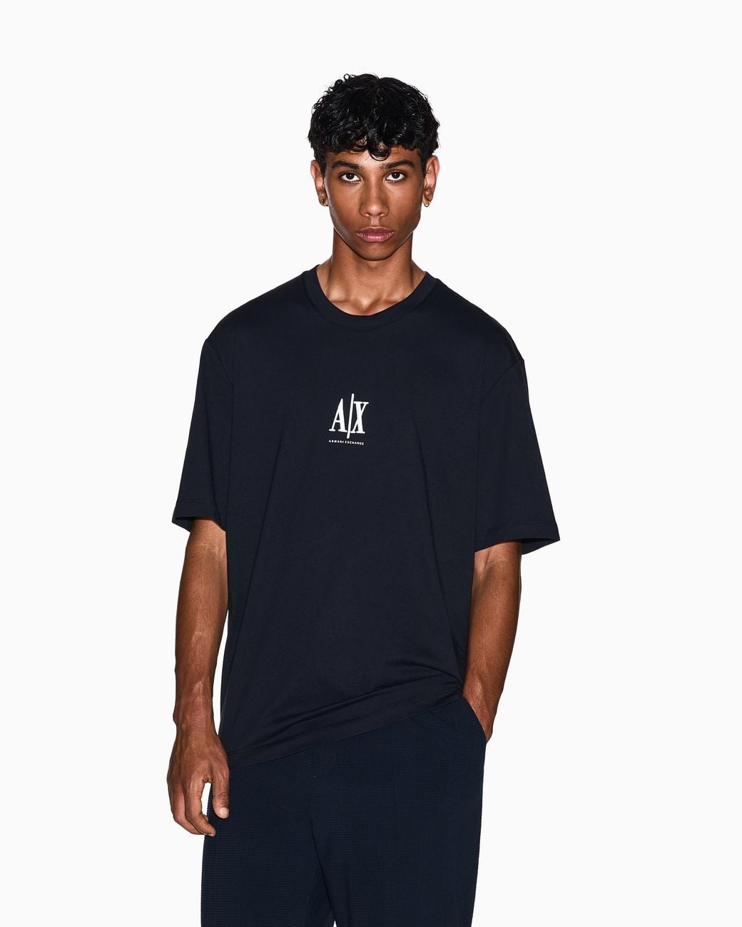 ARMANI EXCHANGE Blue Regular Fit Cotton Jersey T-Shirt With A Logo Icon for men
