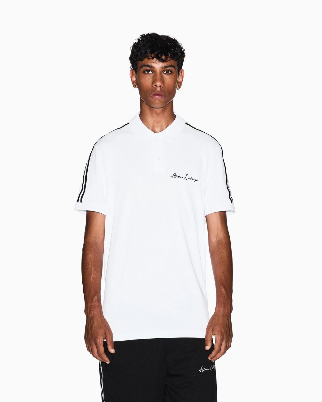 ARMANI EXCHANGE White Stretch Cotton Piquet Polo With Stripes And Logo Essential for men