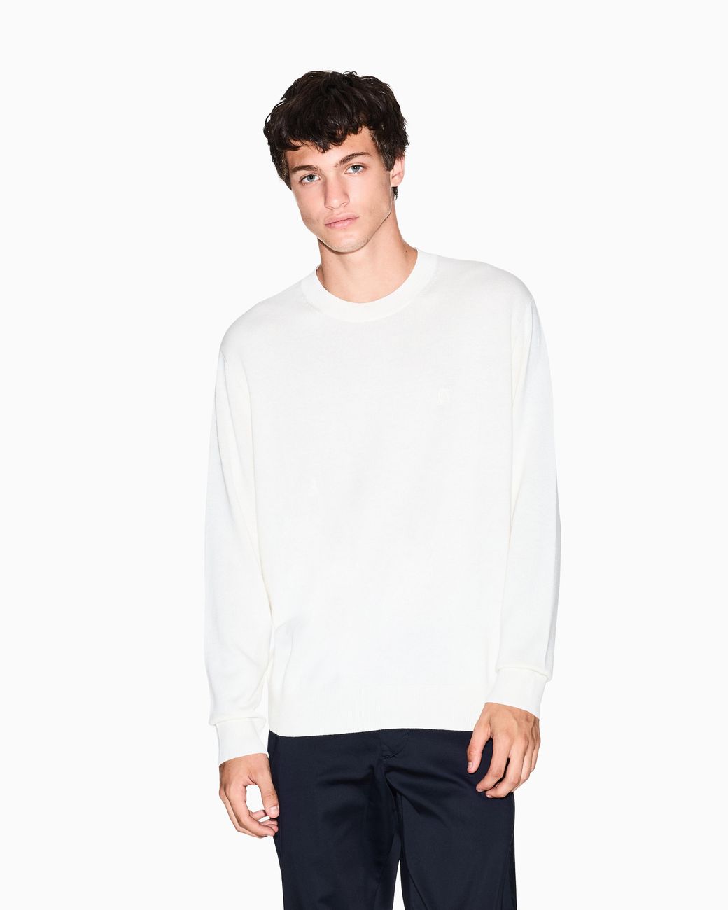 Jersey De Cuello Redondo Con Logotipo Bordado Icon ARMANI EXCHANGE de hombre de color White