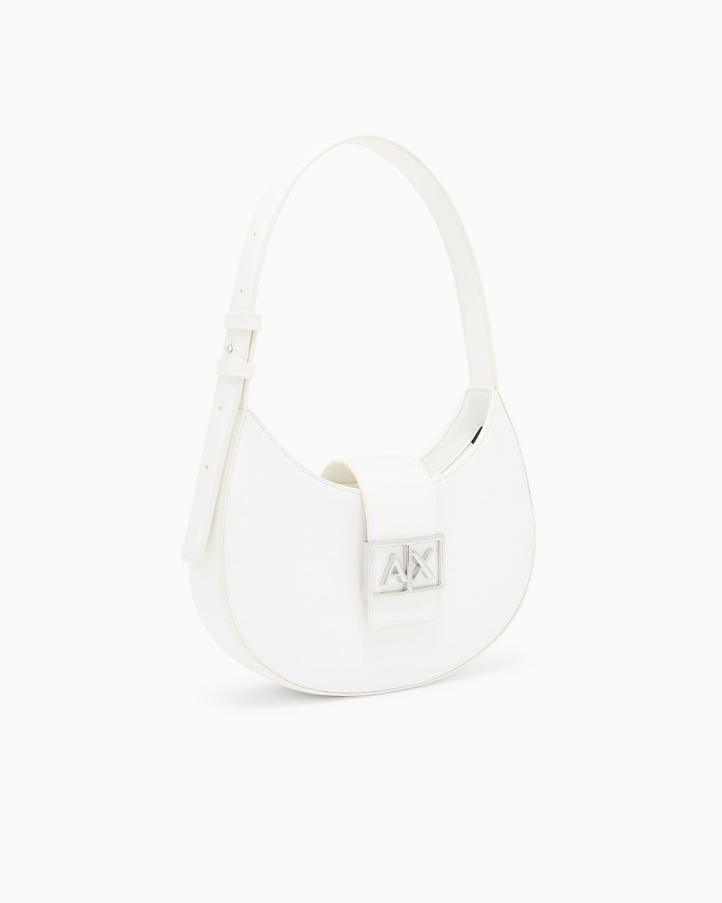 ARMANI EXCHANGE White Crescent Shoulder Bag With A Front Flap And Logo Buckle