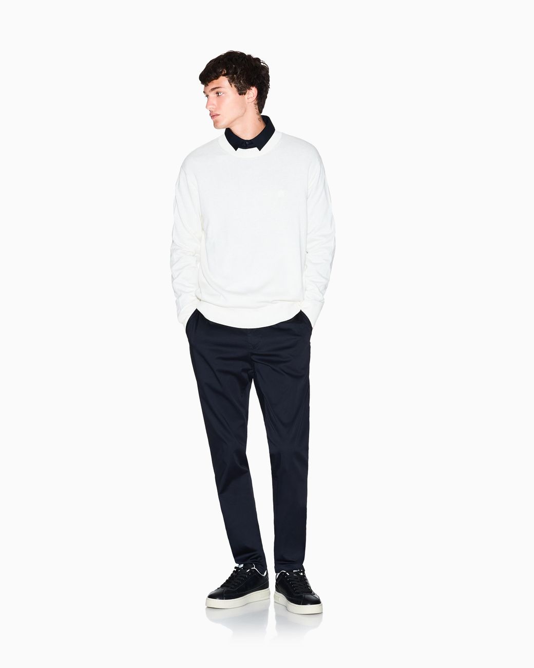 Jersey De Cuello Redondo Con Logotipo Bordado Icon ARMANI EXCHANGE de hombre de color White