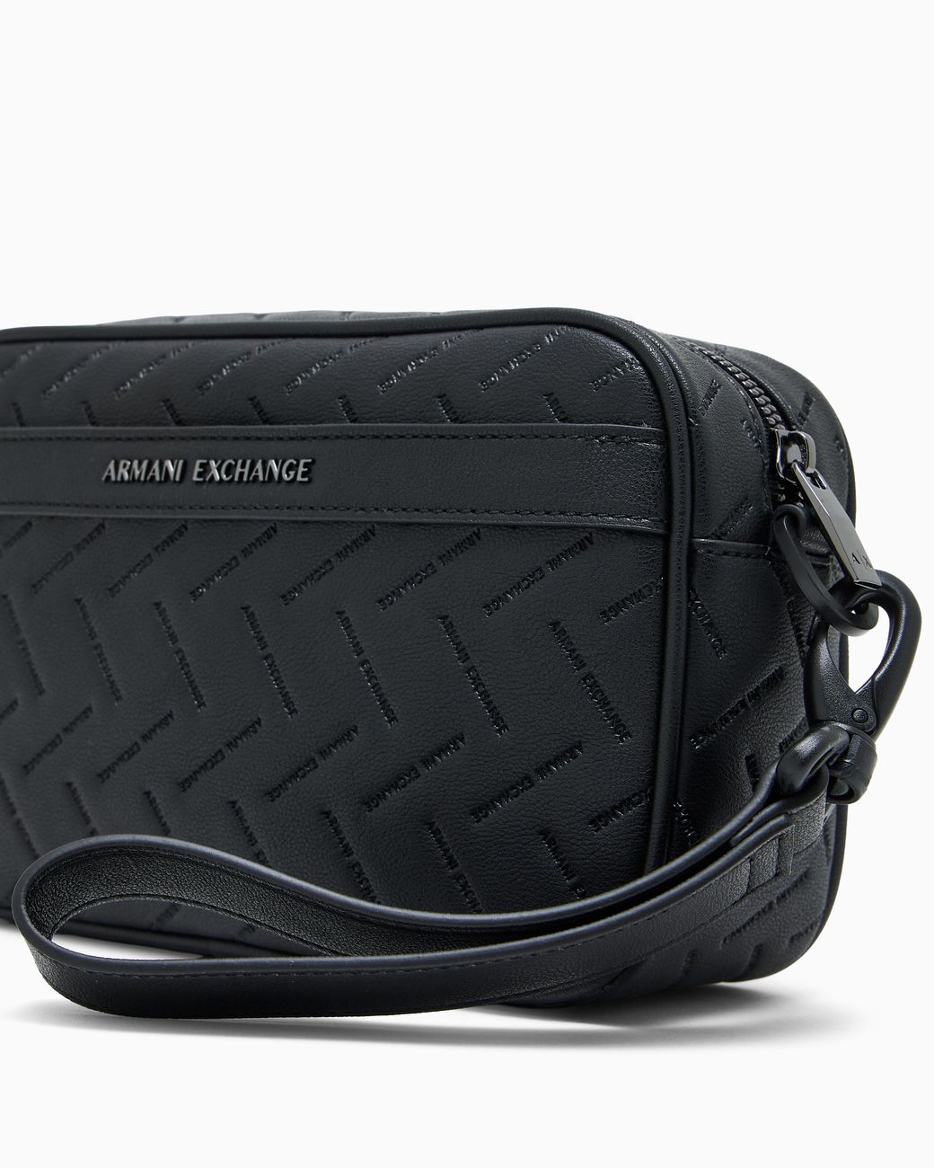 ARMANI EXCHANGE Black Textured Crossbody Bag With Wrist Strap And Zip Closure for men