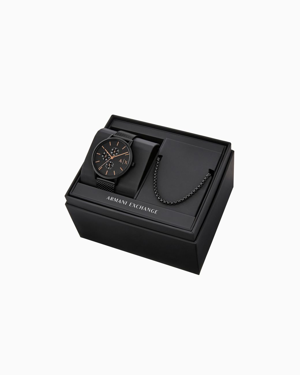 ARMANI EXCHANGE Black Multifunction Stainless Steel Watch And Necklace Set for men
