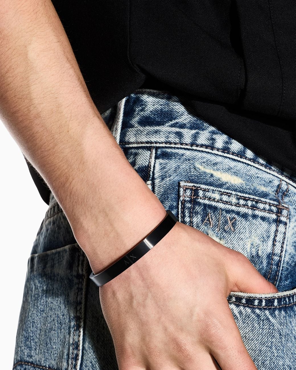 ARMANI EXCHANGE Black Stainless Steel Bangle Bracelet for men