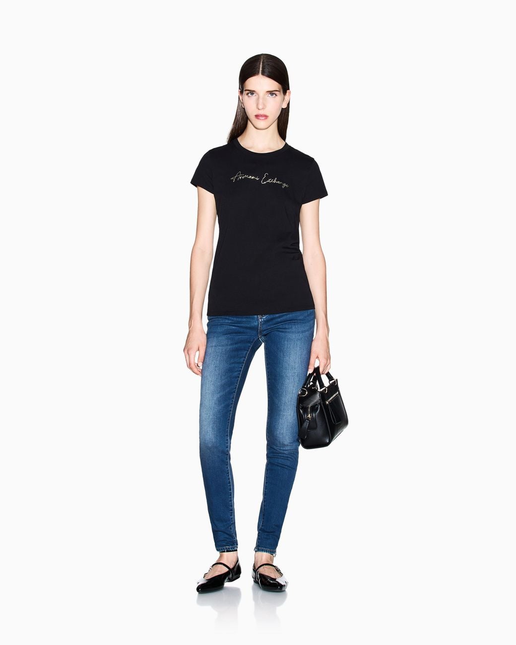 ARMANI EXCHANGE Black Slim-Fit Cotton Jersey T-Shirt With Script Logo Essential