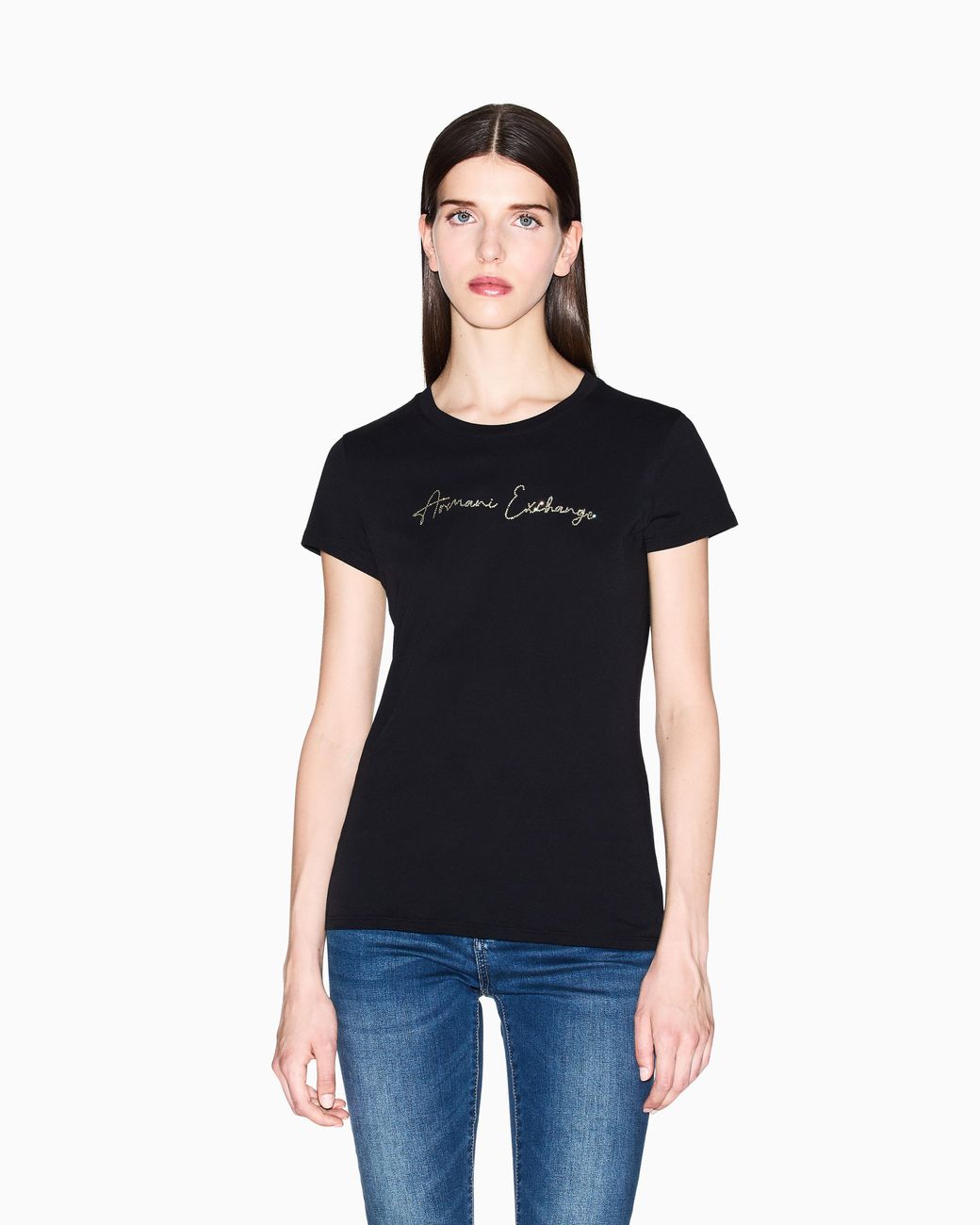 ARMANI EXCHANGE Black Slim-Fit Cotton Jersey T-Shirt With Script Logo Essential