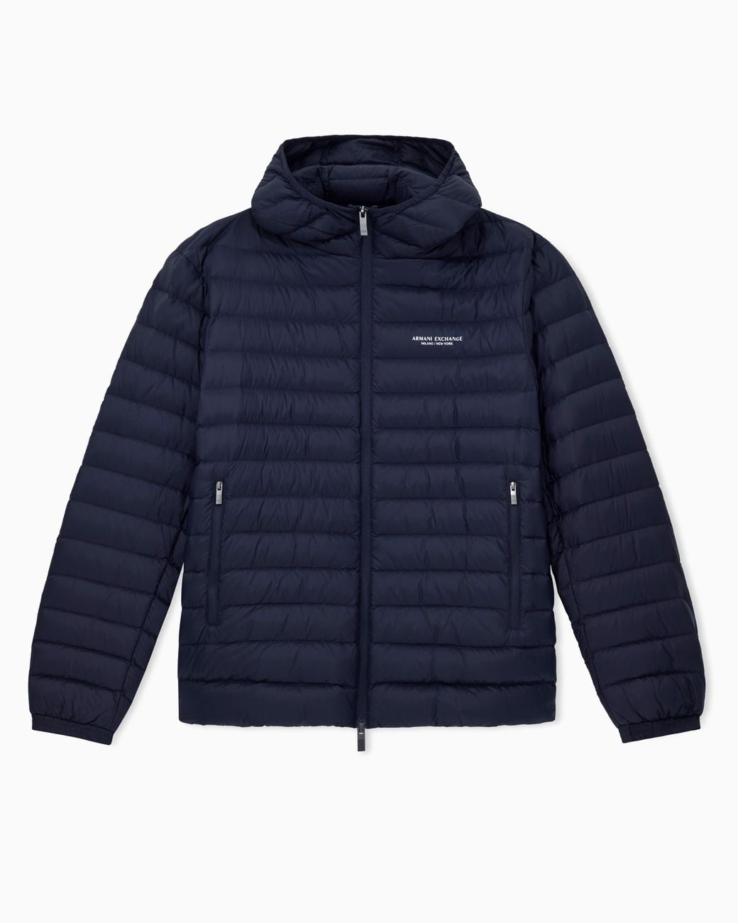 ARMANI EXCHANGE Blue Quilted Nylon Down Puffer Jacket With Hood Essential for men