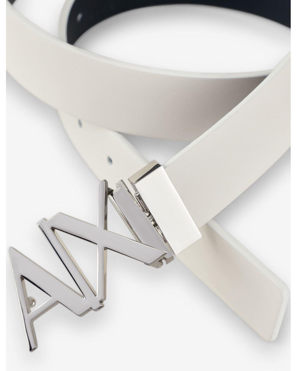 Armani Exchange Logo Buckle Leather Belt in White for Men - Lyst