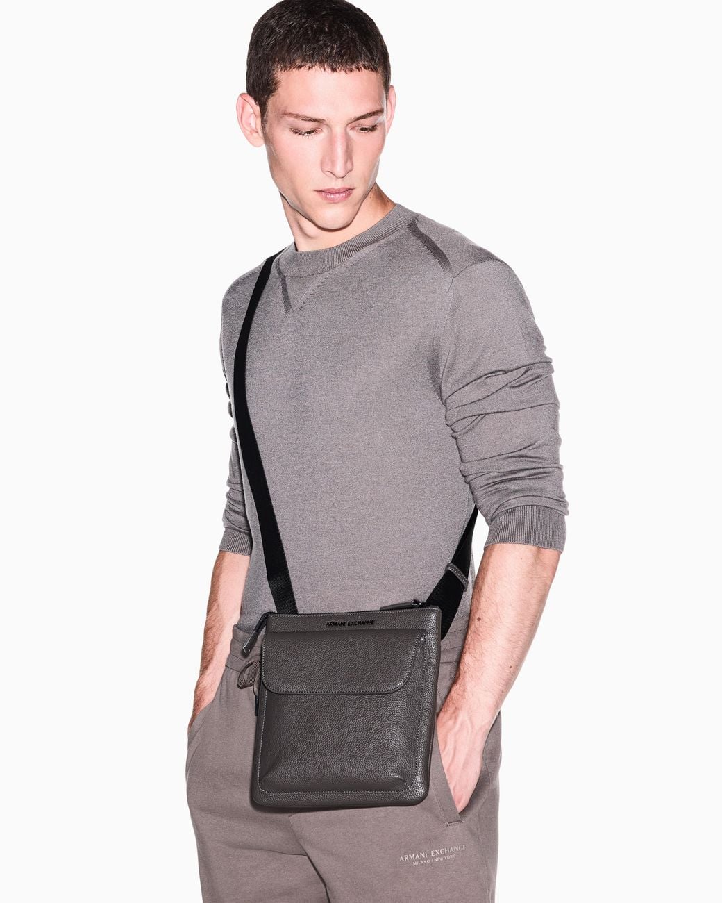 ARMANI EXCHANGE Black Messenger Bag Flat Crossbody for men