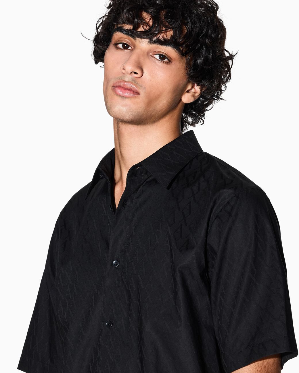 ARMANI EXCHANGE Black Short-Sleeve Button-Up Shirt for men