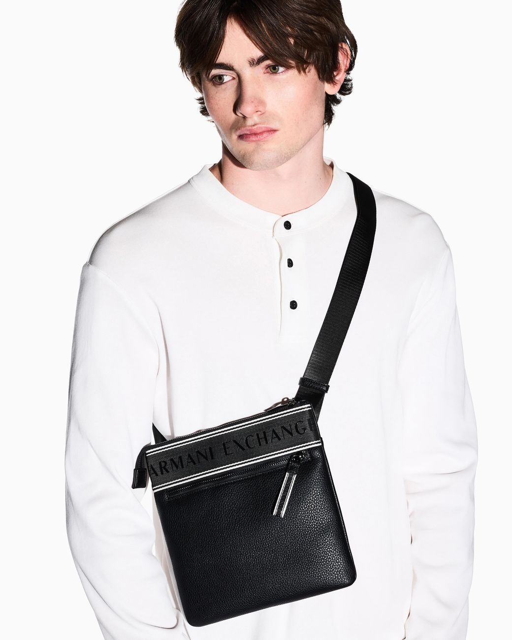 ARMANI EXCHANGE Black Flat Crossbody Messenger Bag for men