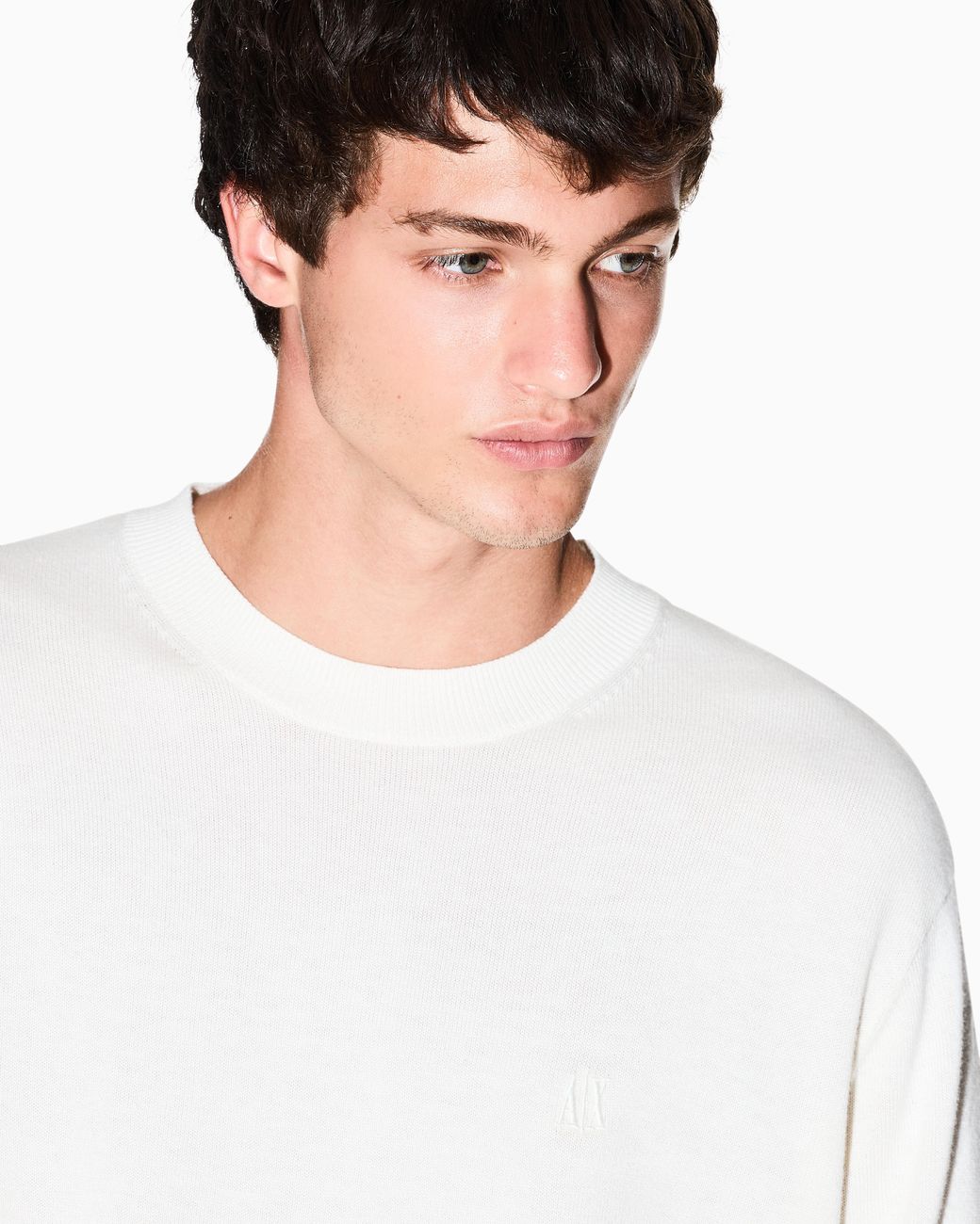 Jersey De Cuello Redondo Con Logotipo Bordado Icon ARMANI EXCHANGE de hombre de color White