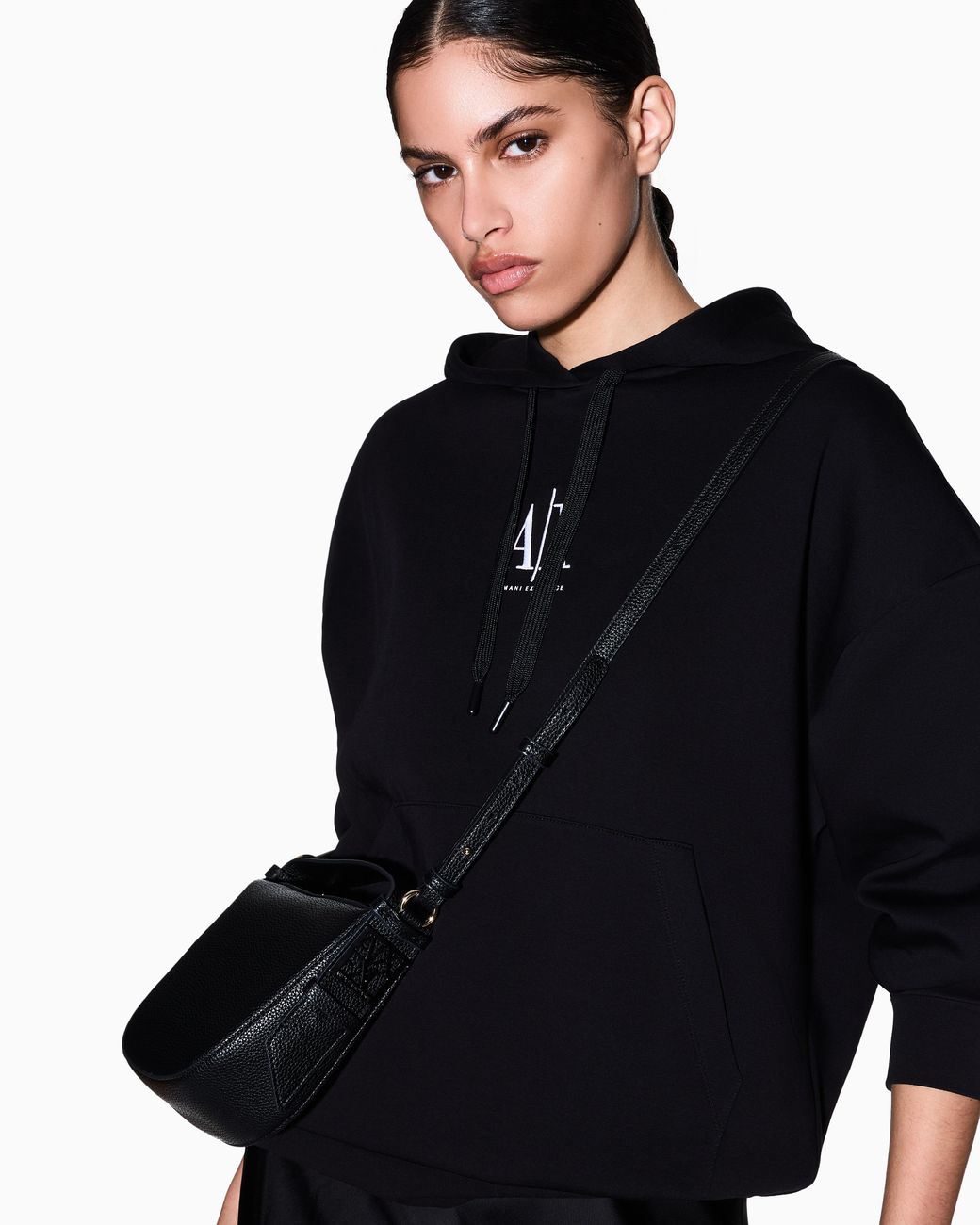 ARMANI EXCHANGE Black Technical Hobo Bag With Zip And Removable Strap