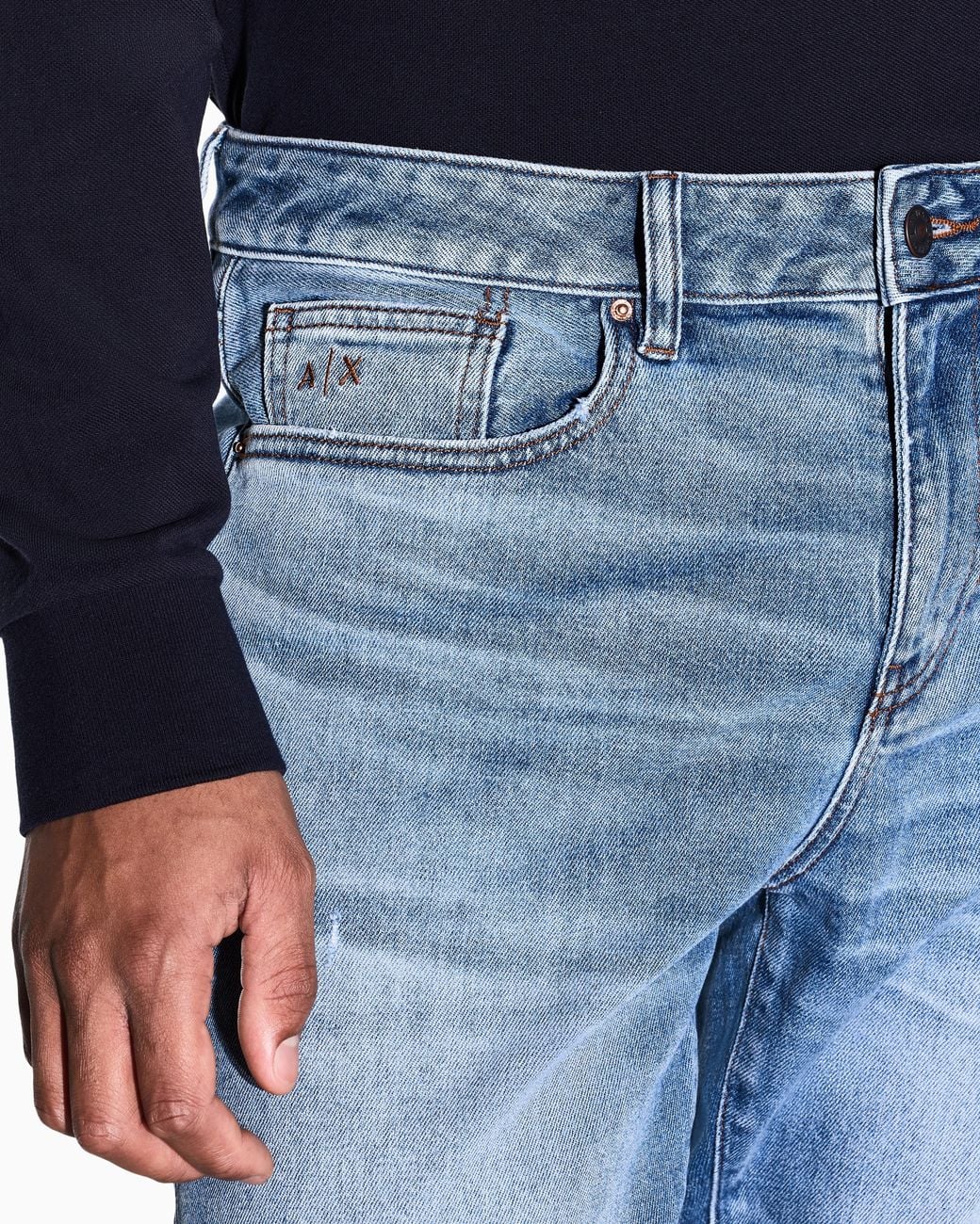 ARMANI EXCHANGE Blue Slim-Fit Five-Pocket Pants Denim Kurabo for men