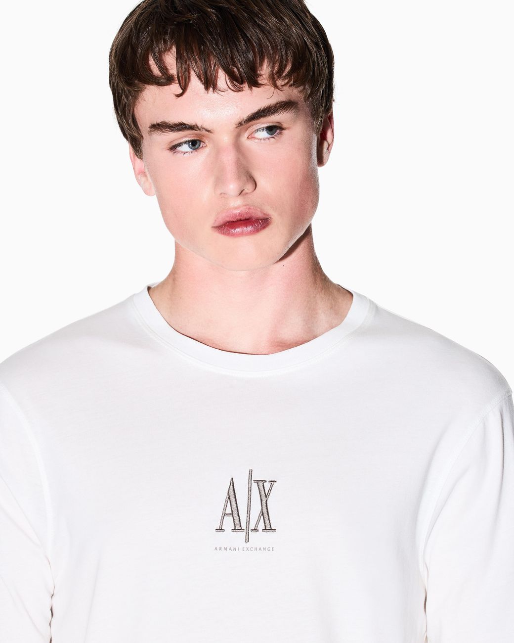 ARMANI EXCHANGE White Slim-Fit Long-Sleeve Cotton T-Shirt With Logo Icon for men