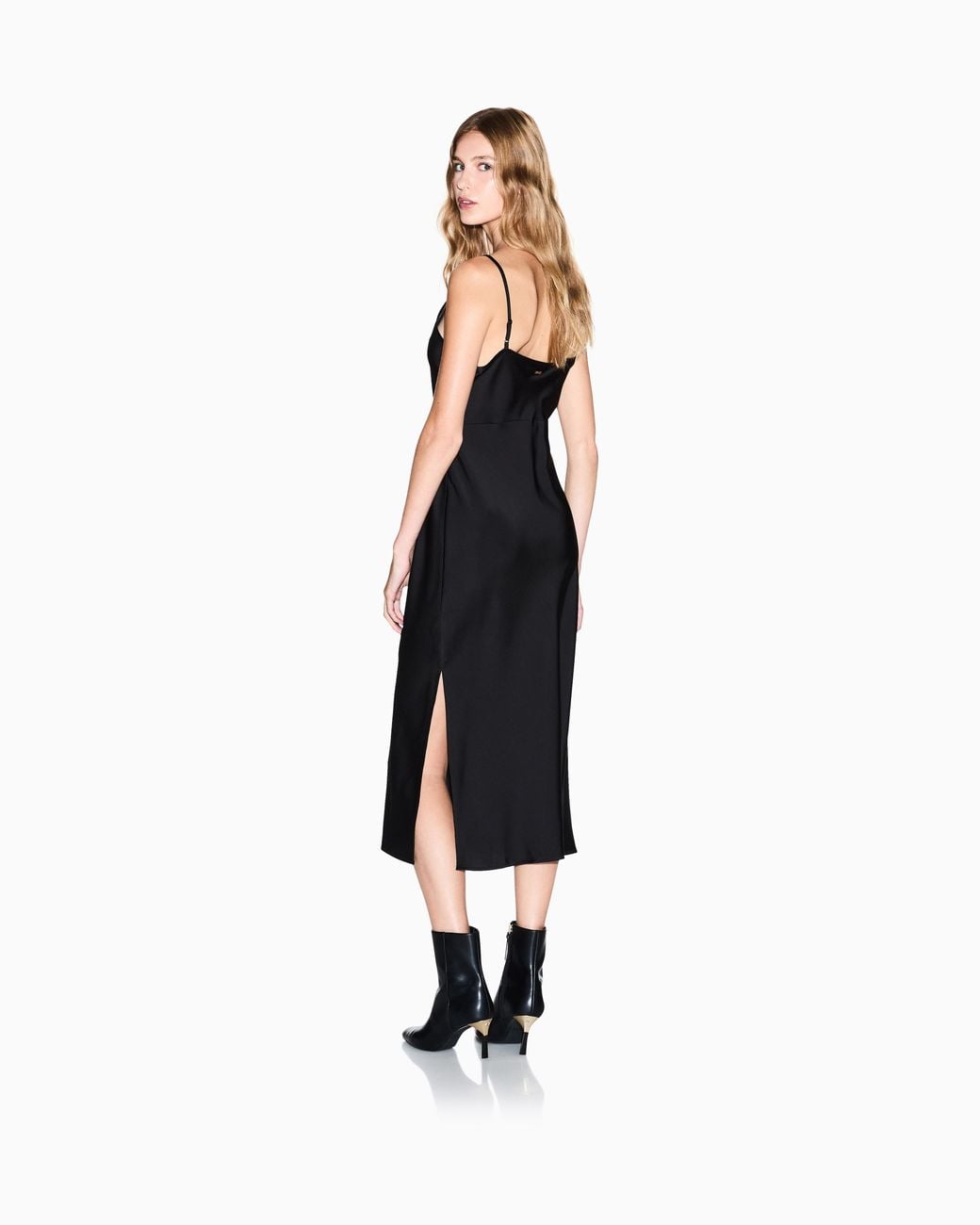 ARMANI EXCHANGE Black Shiny Satin Midi Dress