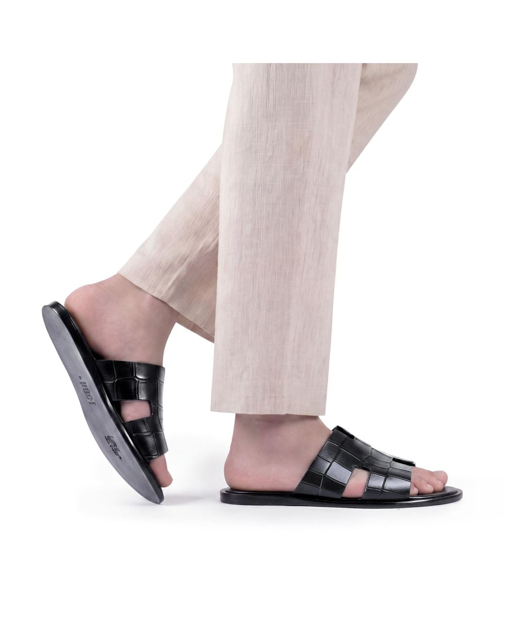 Armos Black Croc-Embossed Leather Slide for men