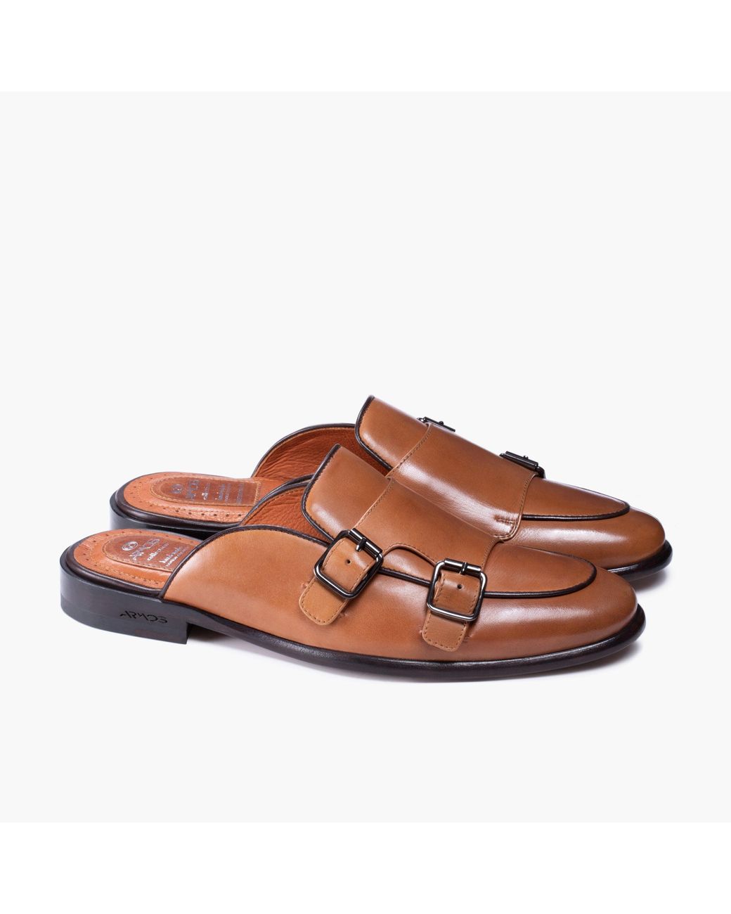 Armos Brown Leather Double Monk Strap Mule for men