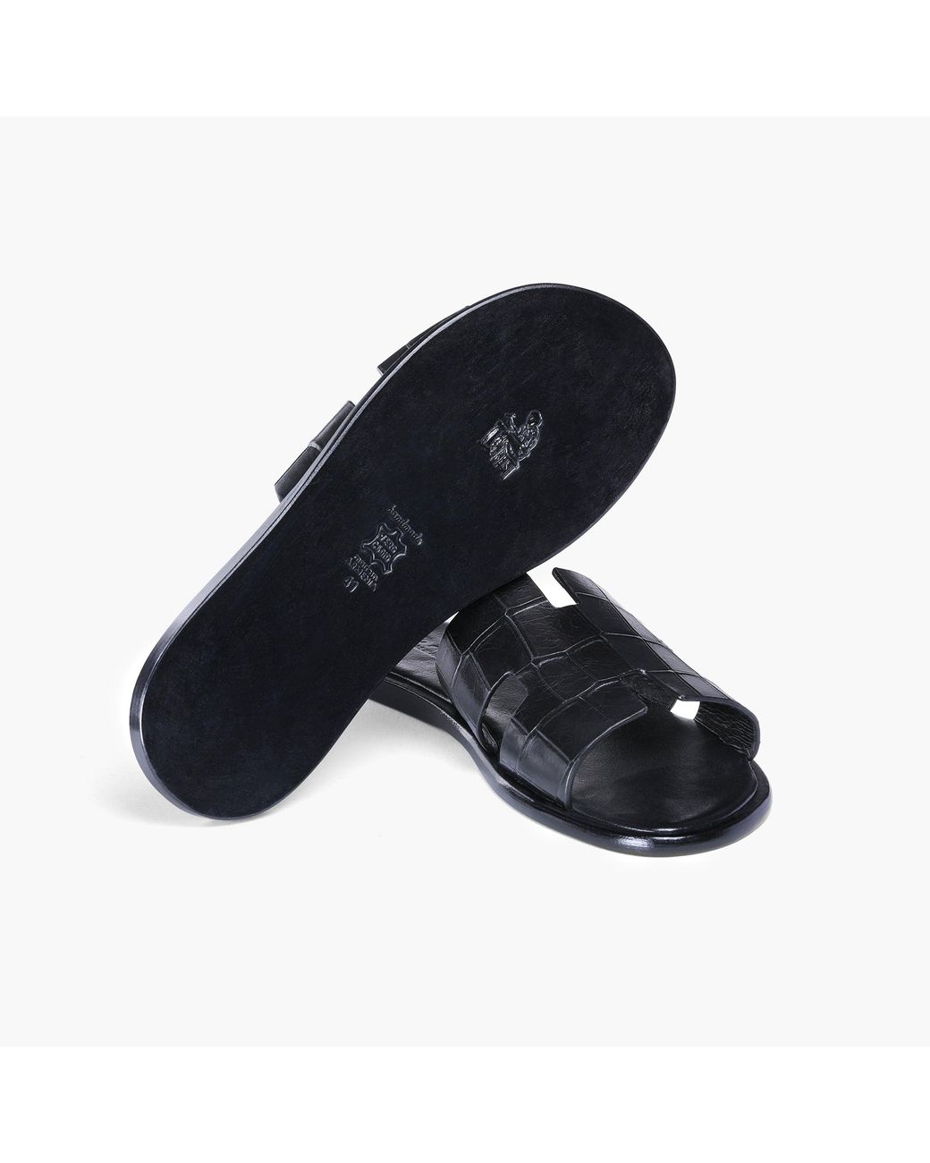 Armos Black Croc-Embossed Leather Slide for men