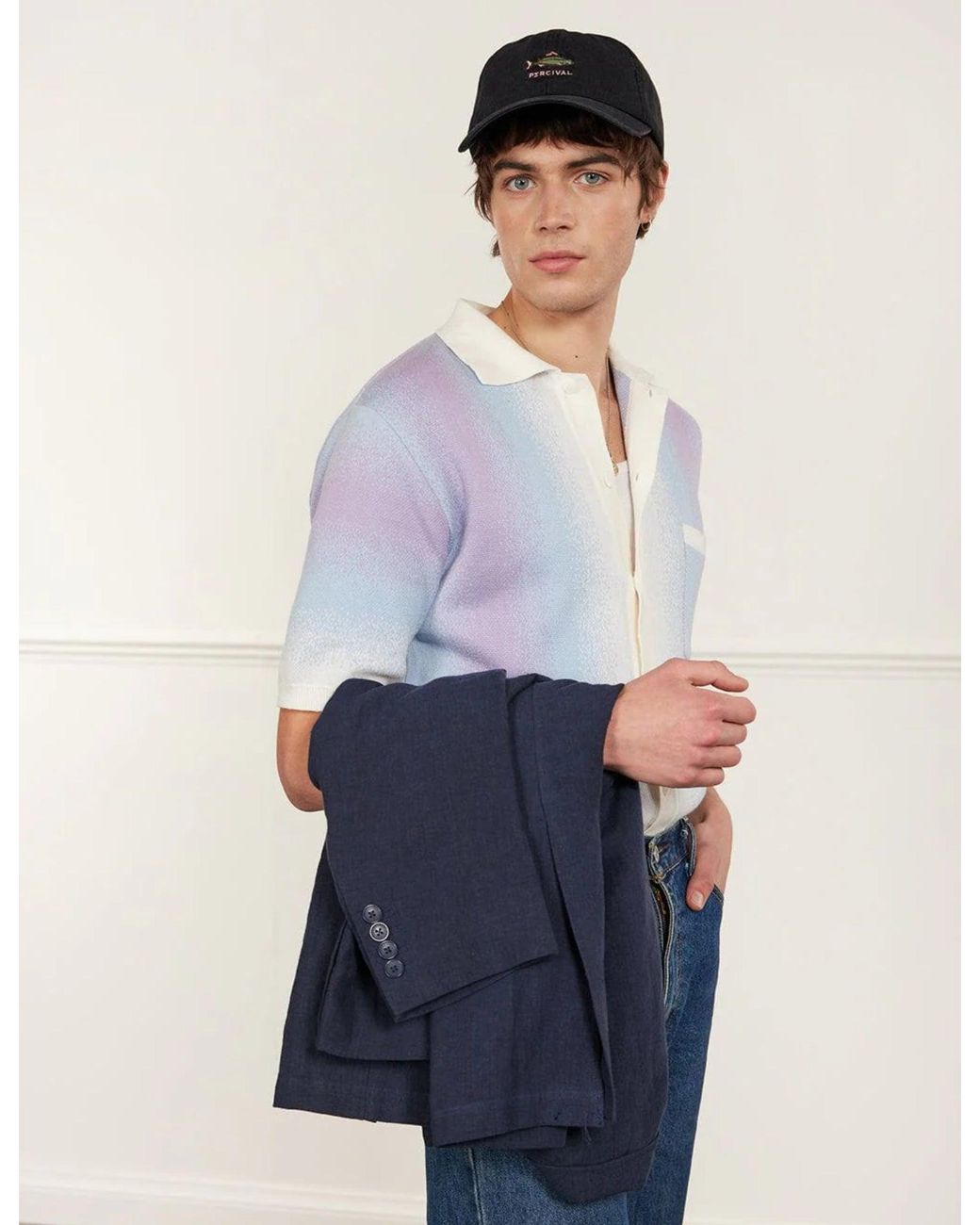 Percival White Ombre Knitted Shirt (Organic Cotton) for men