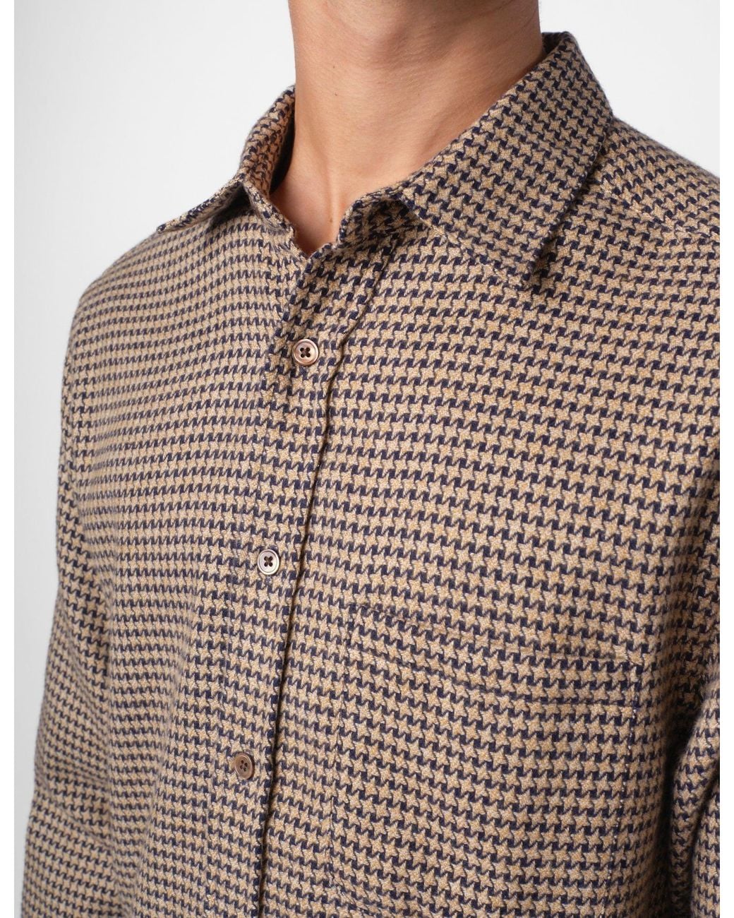 Portuguese Flannel Brown Abstract Pied Poule Shirt for men