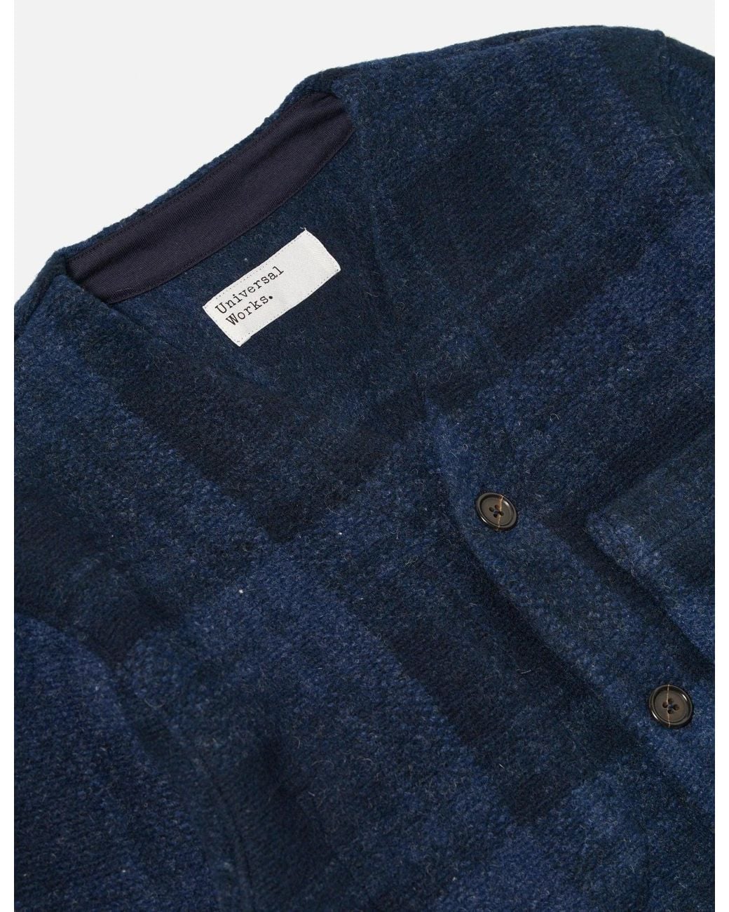 Universal Works Blue Mohair Check Cardigan for men