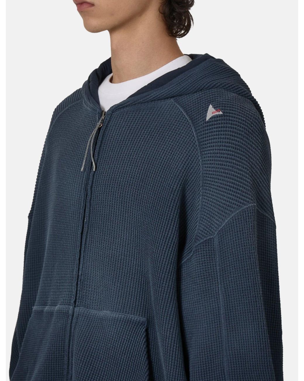 Roa Blue Bee Sun Faded Organic Waffle Zip Up Hoodie for men
