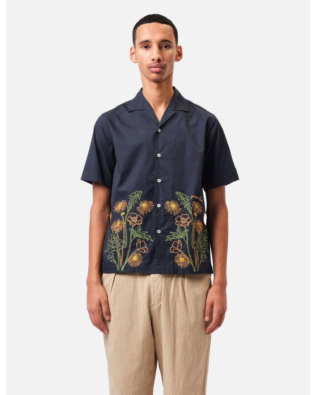 Universal Works Blue X Flower Mountain Minari Shirt for men