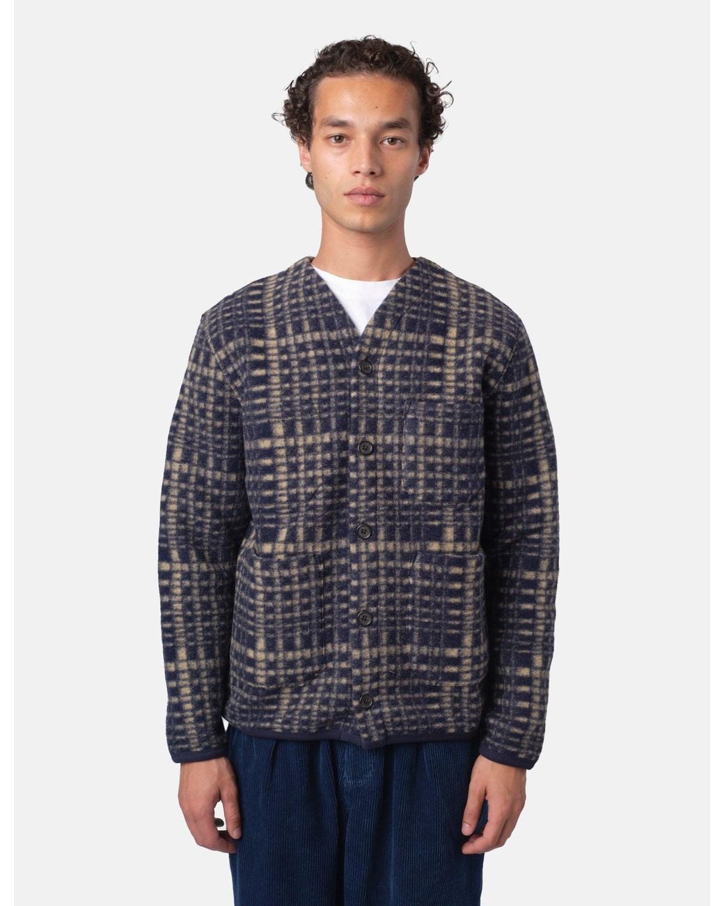 Universal Works Blue Cardigan (Telepass Fleece) for men