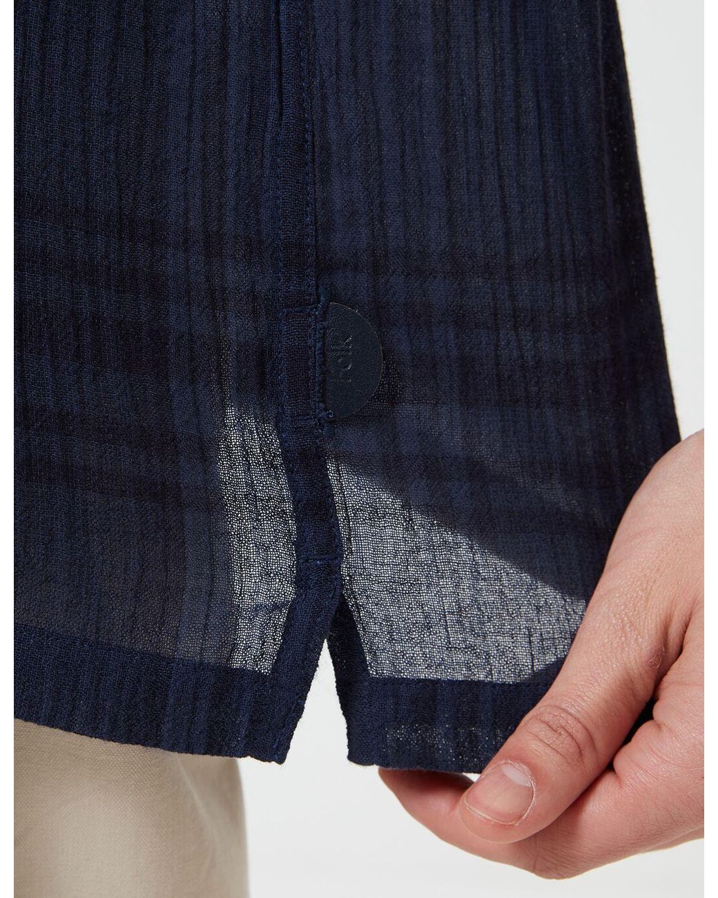Folk Blue Folk Soft Collar Shirt (Overdyed Crepe Check) for men