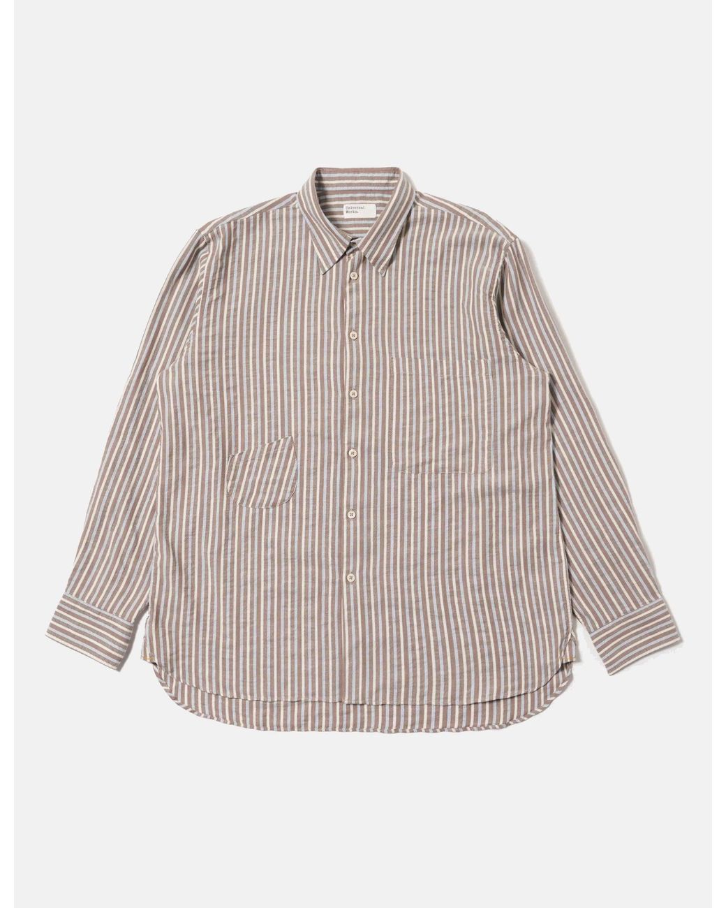 Universal Works Gray Station Shirt (Madison Stripe) for men