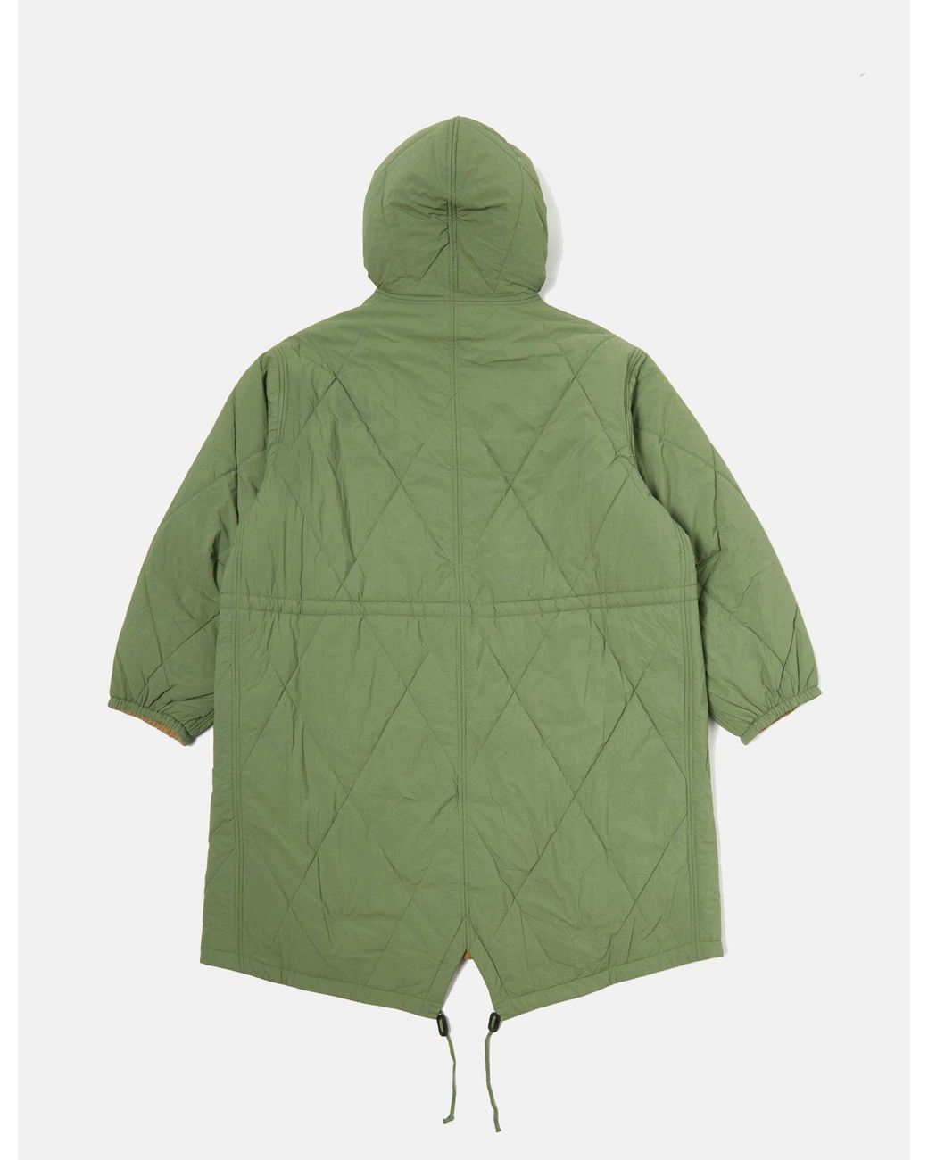 Universal Works Green Diamond Quilt Parka Jacket for men