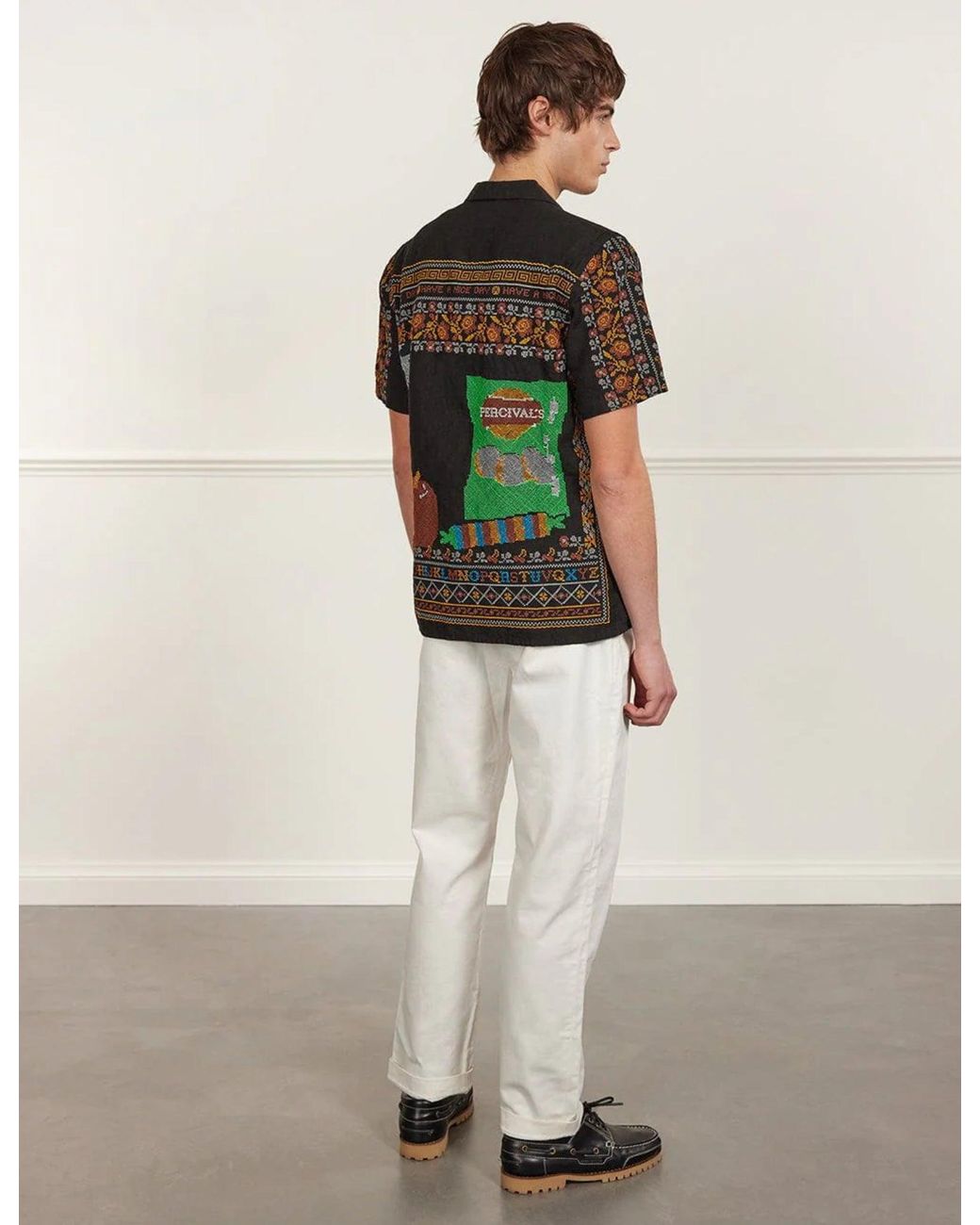 Percival Green Meal Deal Cross Stitch Linen Shirt for men