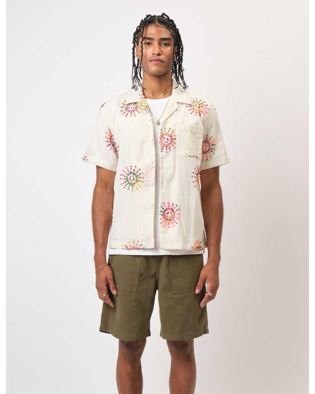 BHODE White Knot Sun Hand Embroidered Shirt for men